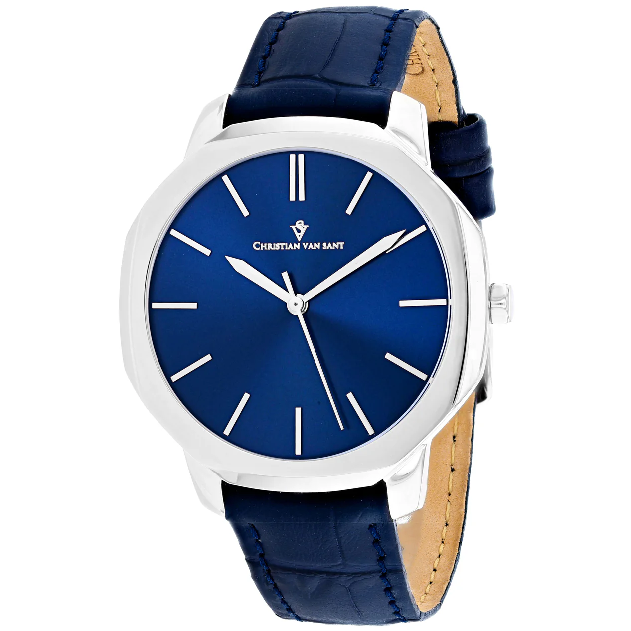 Christian Van Sant Men's 42mm Octavius Slim Quartz Date Octagon Leather Strap Watch - Image 3