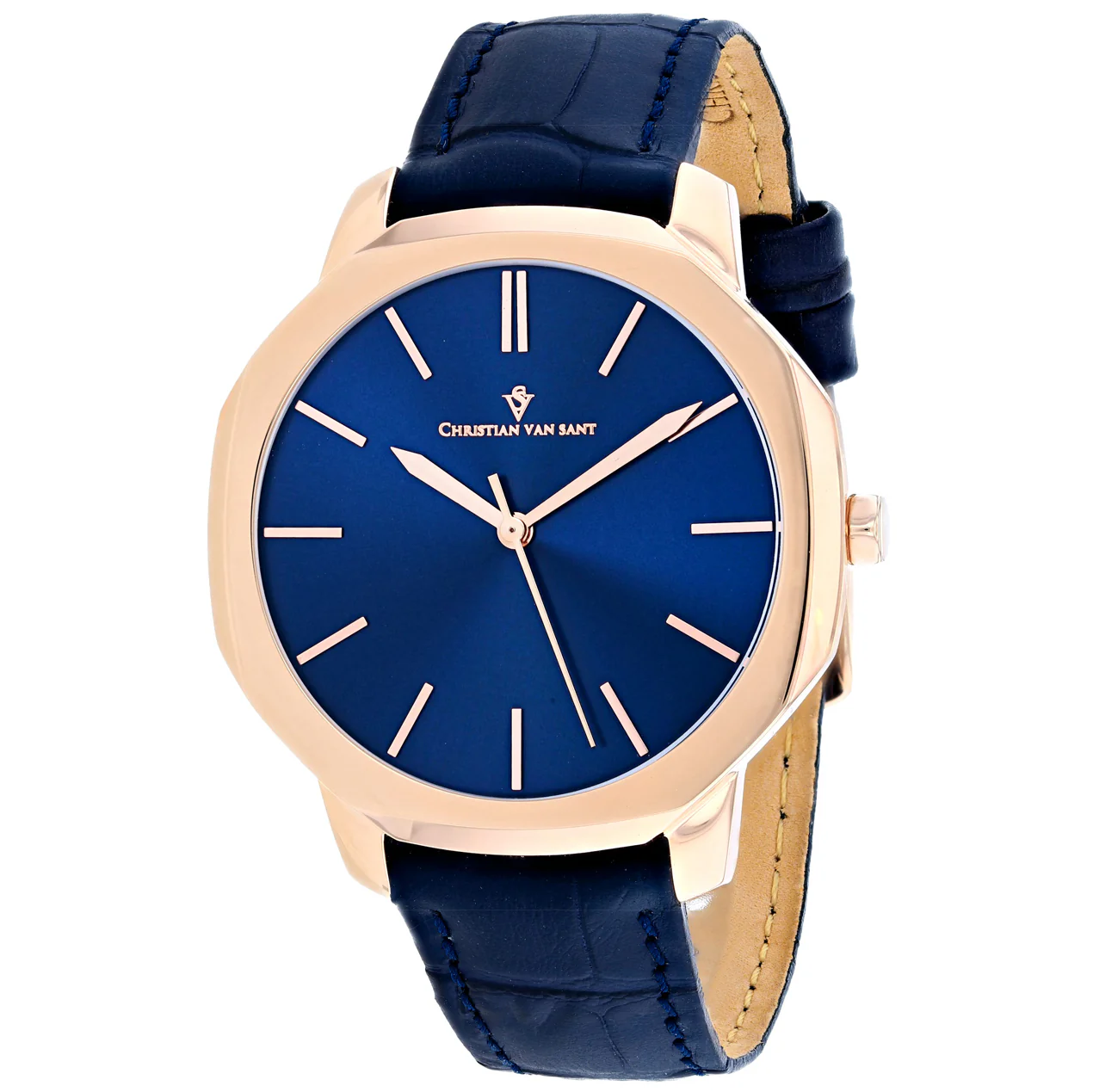 Christian Van Sant Men's 42mm Octavius Slim Quartz Date Octagon Leather Strap Watch - Image 5