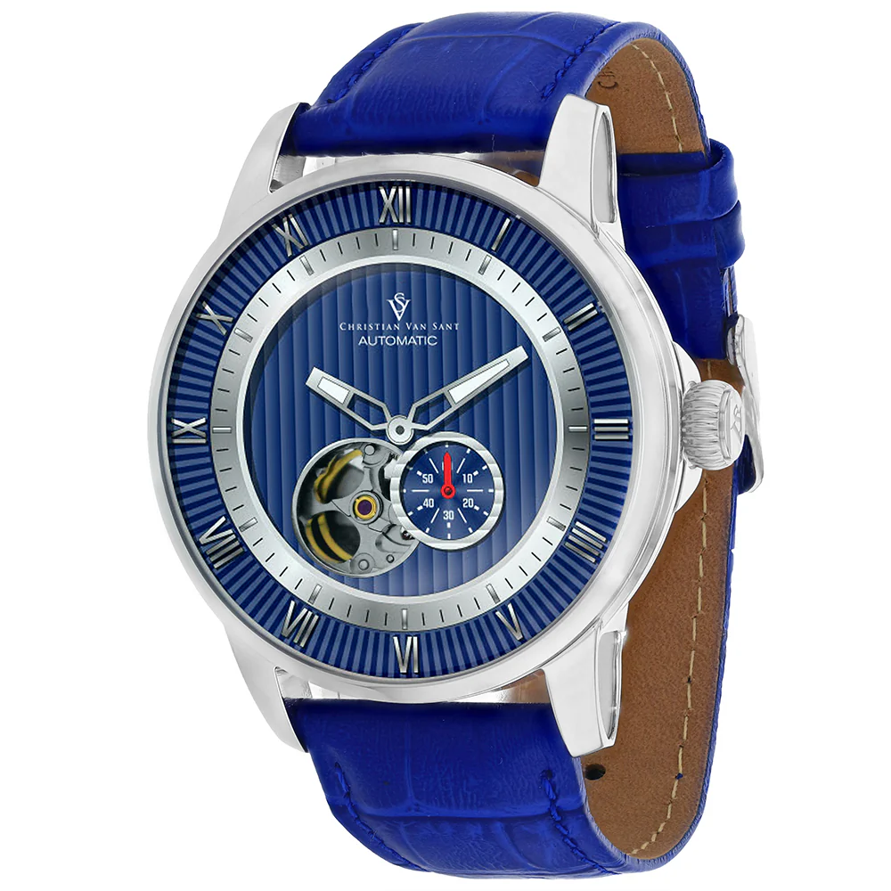 Christian Van Sant Men's 42mm Viscay Automatic Open Heart Leather Strap Watch - Image 3