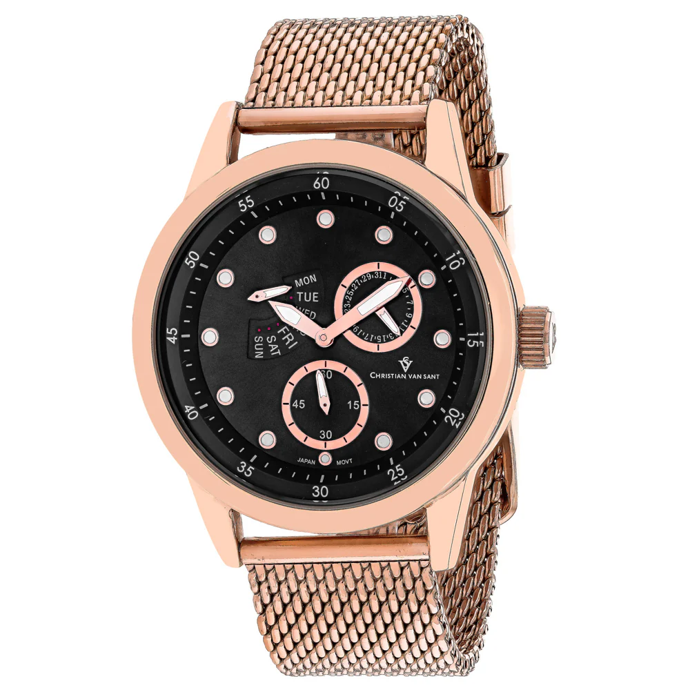 Christian Van Sant Men's 44mm Rio Quartz Multi-Function Day & Date Mesh Bracelet Watch - Image 2