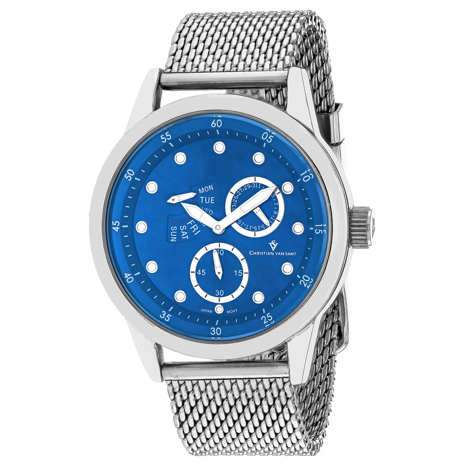 Christian Van Sant Men's 44mm Rio Quartz Multi-Function Day & Date Mesh Bracelet Watch - Image 3