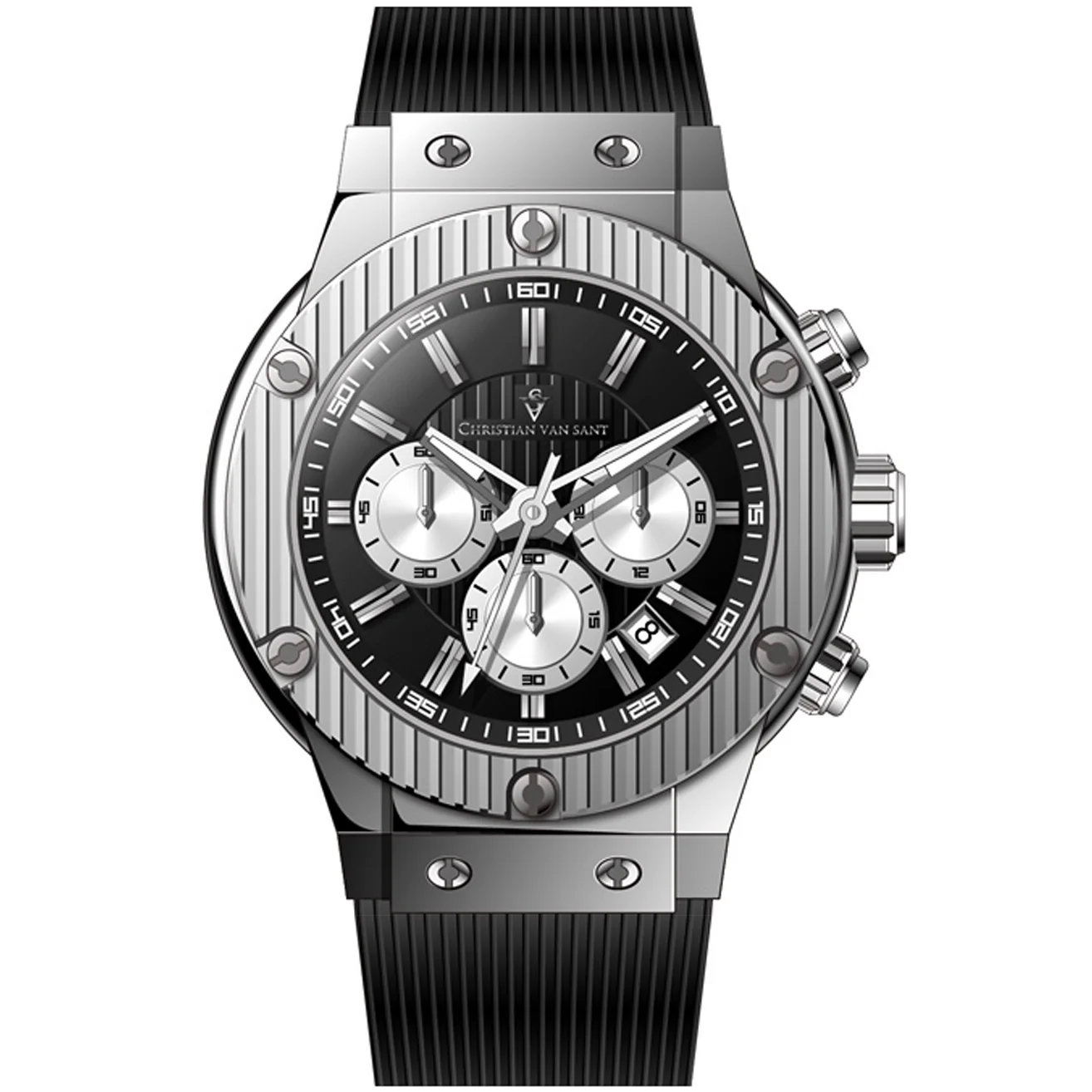 Christian Van Sant Men's 46mm Monarchy Quartz Chronograph Rubber Strap Watch - Image 2