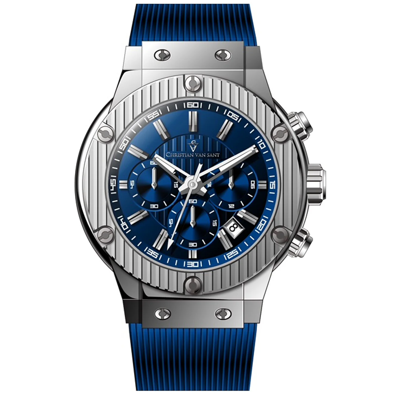 Christian Van Sant Men's 46mm Monarchy Quartz Chronograph Rubber Strap Watch - Image 3