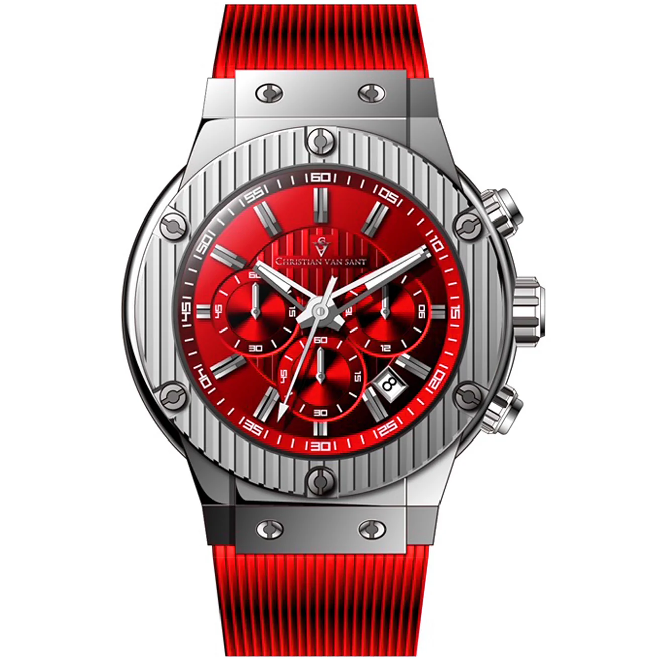 Christian Van Sant Men's 46mm Monarchy Quartz Chronograph Rubber Strap Watch - Image 4
