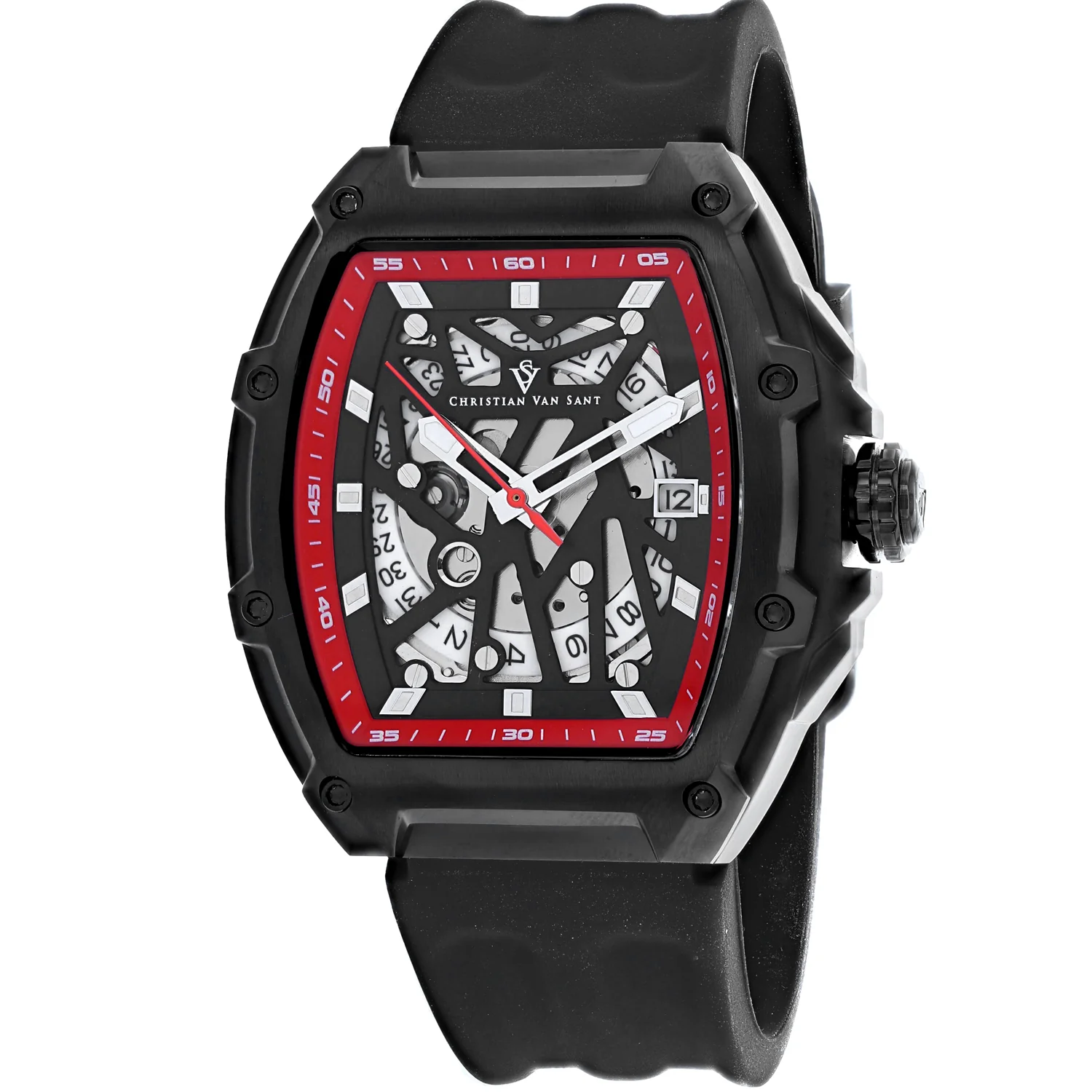 Christian Van Sant Men's 50mm Odyssey Automatic Date Skeletonized Dial Rubber Strap Watch - Image 10