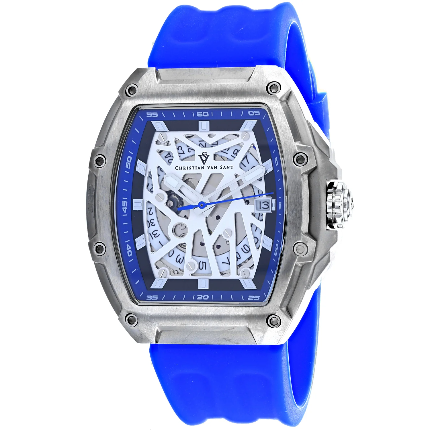 Christian Van Sant Men's 50mm Odyssey Automatic Date Skeletonized Dial Rubber Strap Watch - Image 2