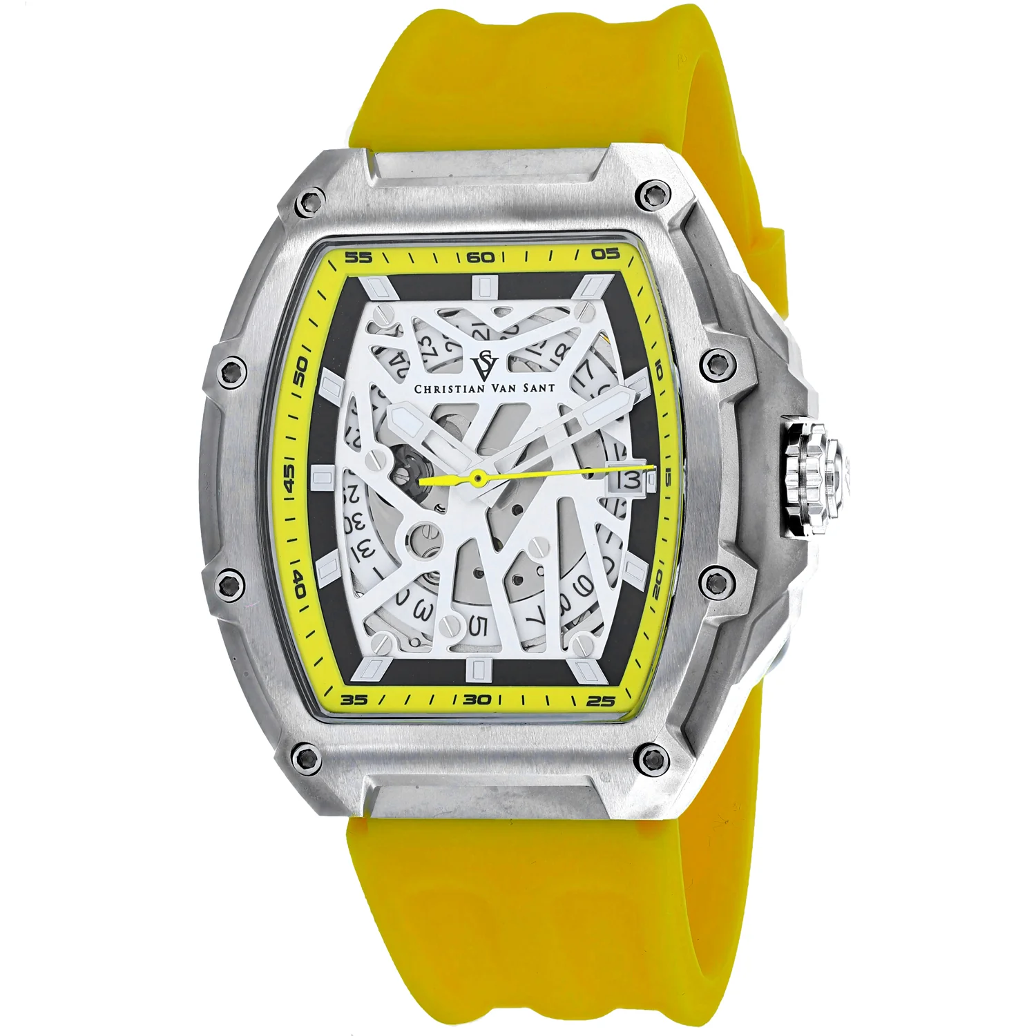 Christian Van Sant Men's 50mm Odyssey Automatic Date Skeletonized Dial Rubber Strap Watch - Image 4