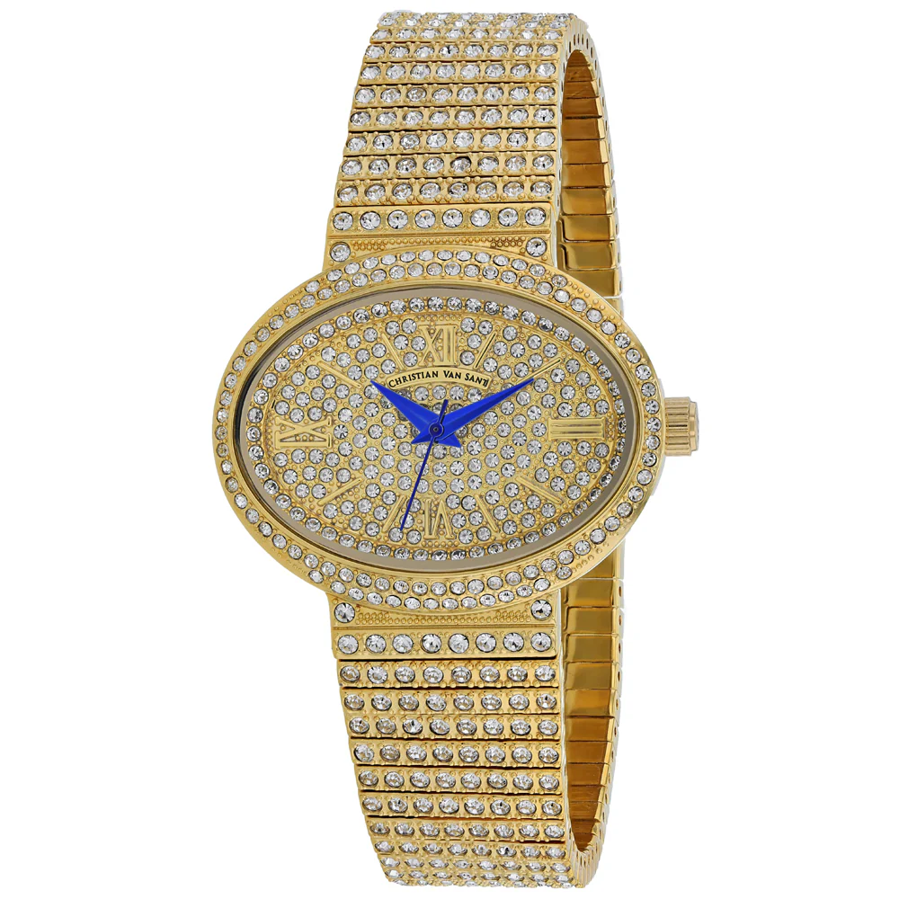 Christian Van Sant Women's 30mm Sparkler Quartz Crystal Pave Oval East-West Bracelet Watch - Image 2