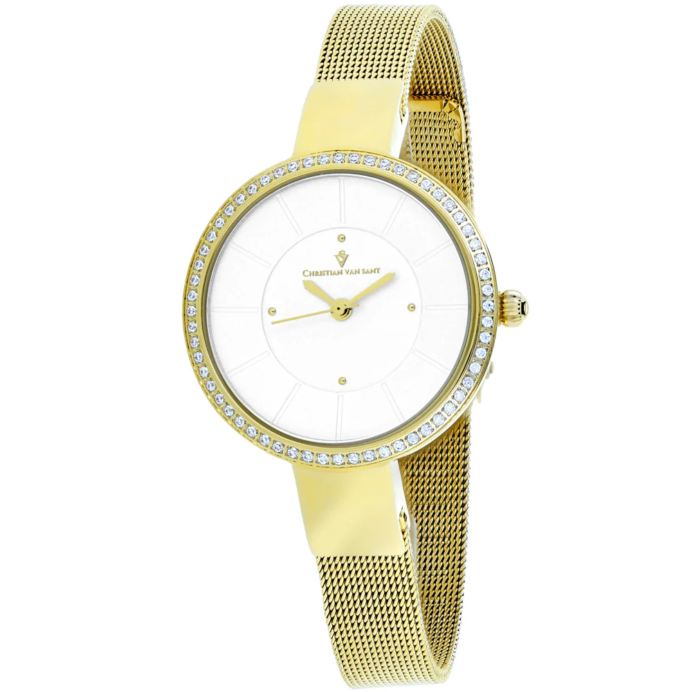 Christian Van Sant Women's 32mm Reign Quartz Crystal Bezel Mesh Bracelet Watch - Image 3