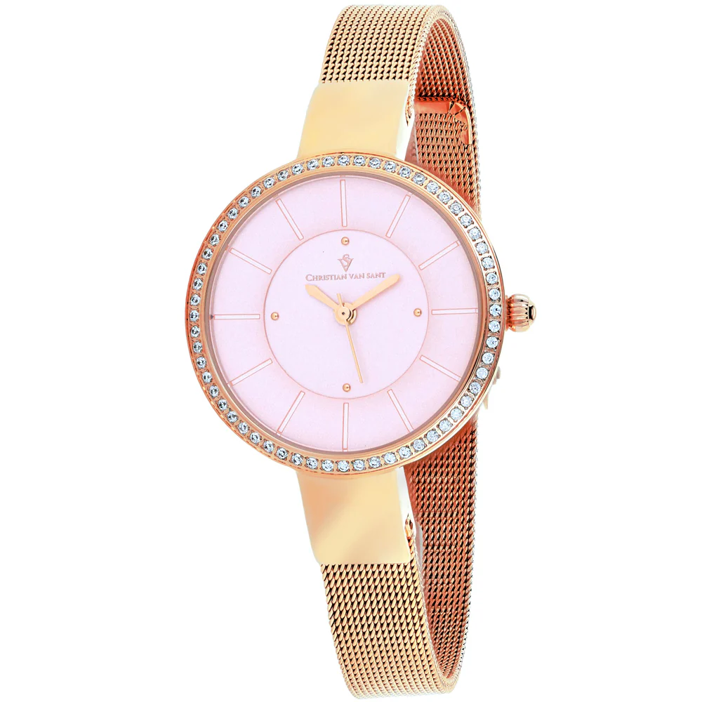 Christian Van Sant Women's 32mm Reign Quartz Crystal Bezel Mesh Bracelet Watch - Image 4