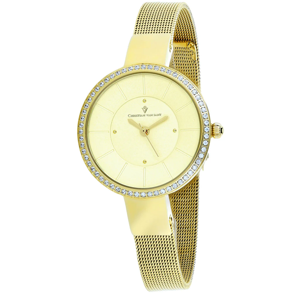 Christian Van Sant Women's 32mm Reign Quartz Crystal Bezel Mesh Bracelet Watch - Image 5