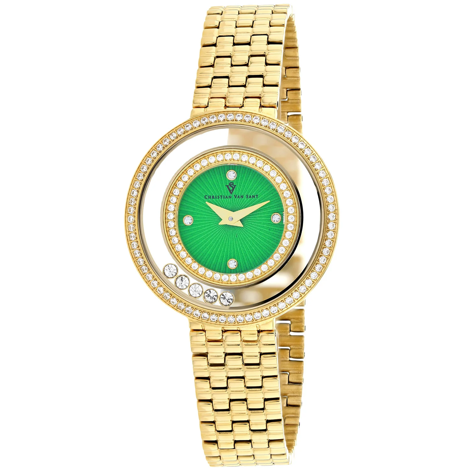 Christian Van Sant Women's 34mm Gracieuse Quartz Floating Crystal Double Halo Bracelet Watch - Image 3