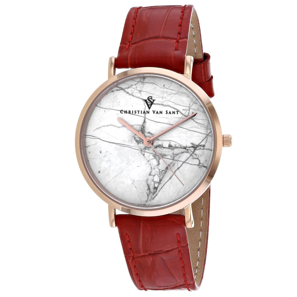 Christian Van Sant Women's 34mm Lotus Quartz Leather Strap Watch - Image 2