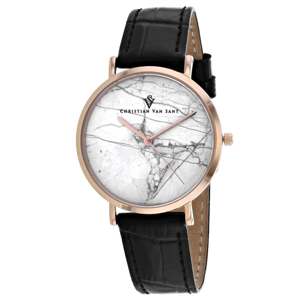 Christian Van Sant Women's 34mm Lotus Quartz Leather Strap Watch - Image 3