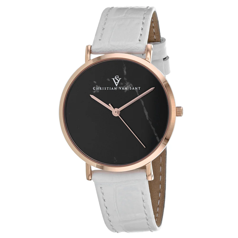 Christian Van Sant Women's 34mm Lotus Quartz Leather Strap Watch - Image 4