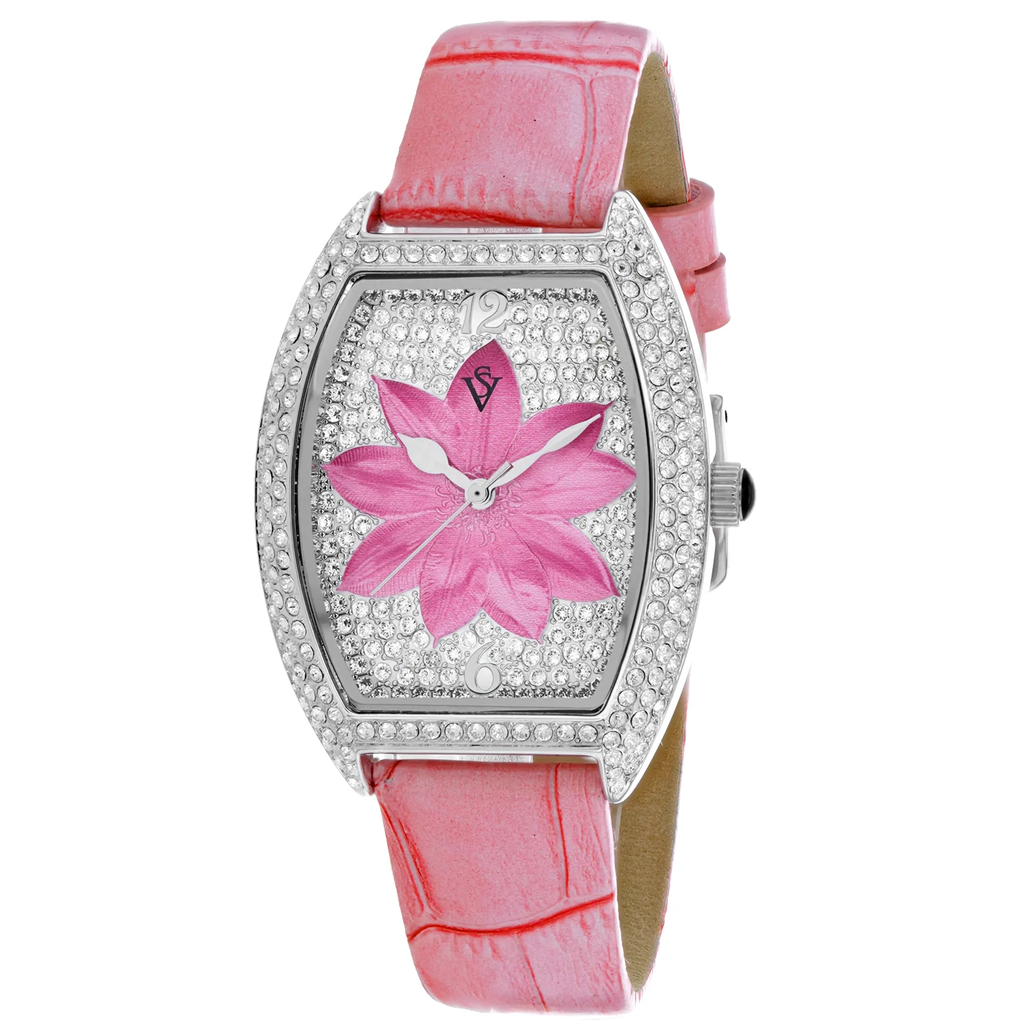 Christian Van Sant Women's 36mm Lotus Quartz Crystal Pave Lotus Flower Dial Leather Strap Watch - Image 3