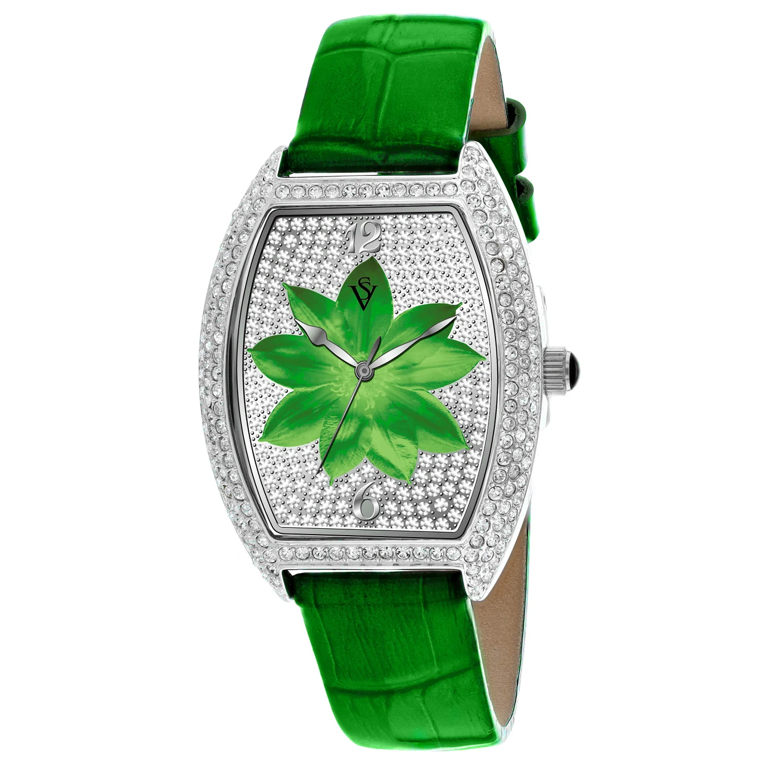 Christian Van Sant Women's 36mm Lotus Quartz Crystal Pave Lotus Flower Dial Leather Strap Watch - Image 4