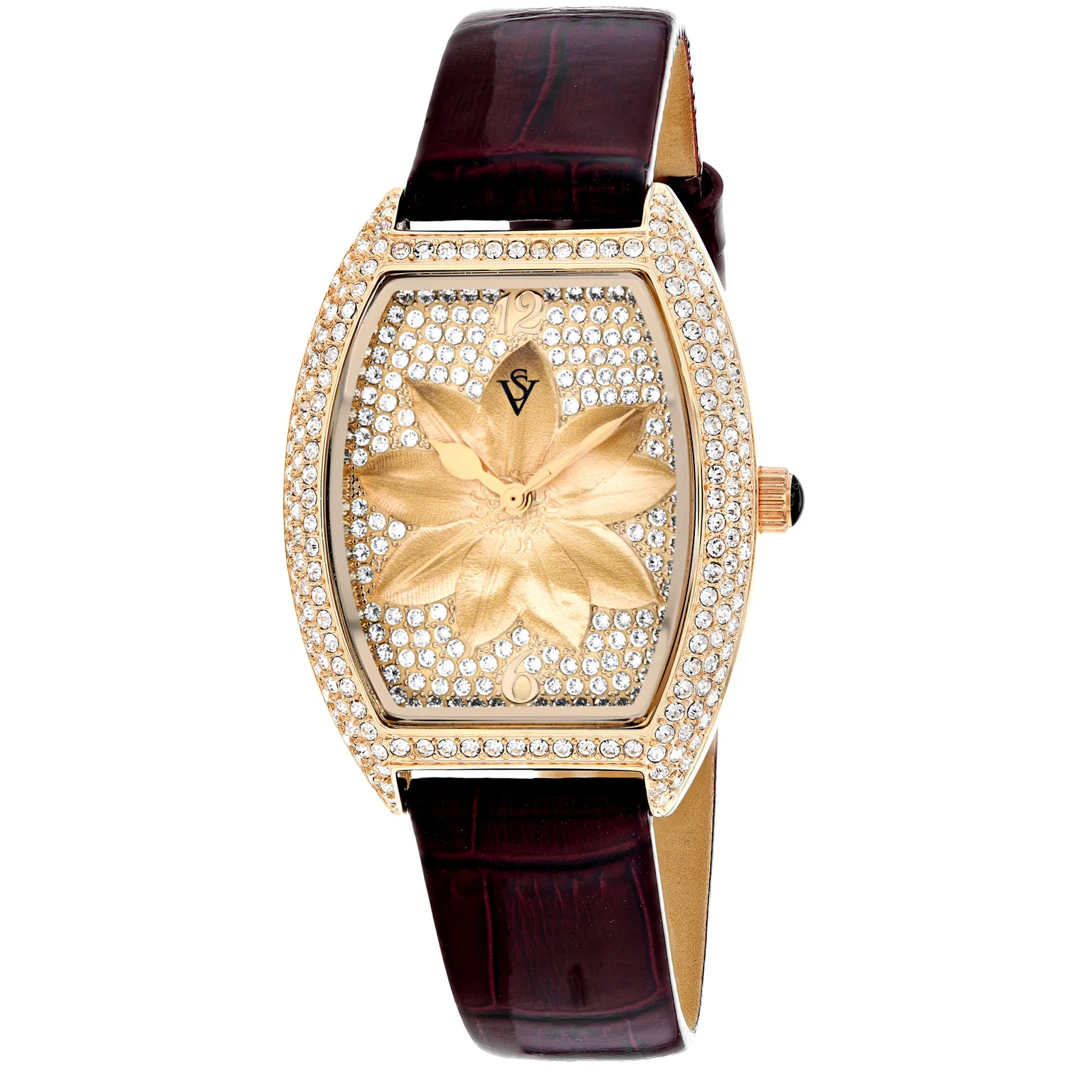 Christian Van Sant Women's 36mm Lotus Quartz Crystal Pave Lotus Flower Dial Leather Strap Watch - Image 7