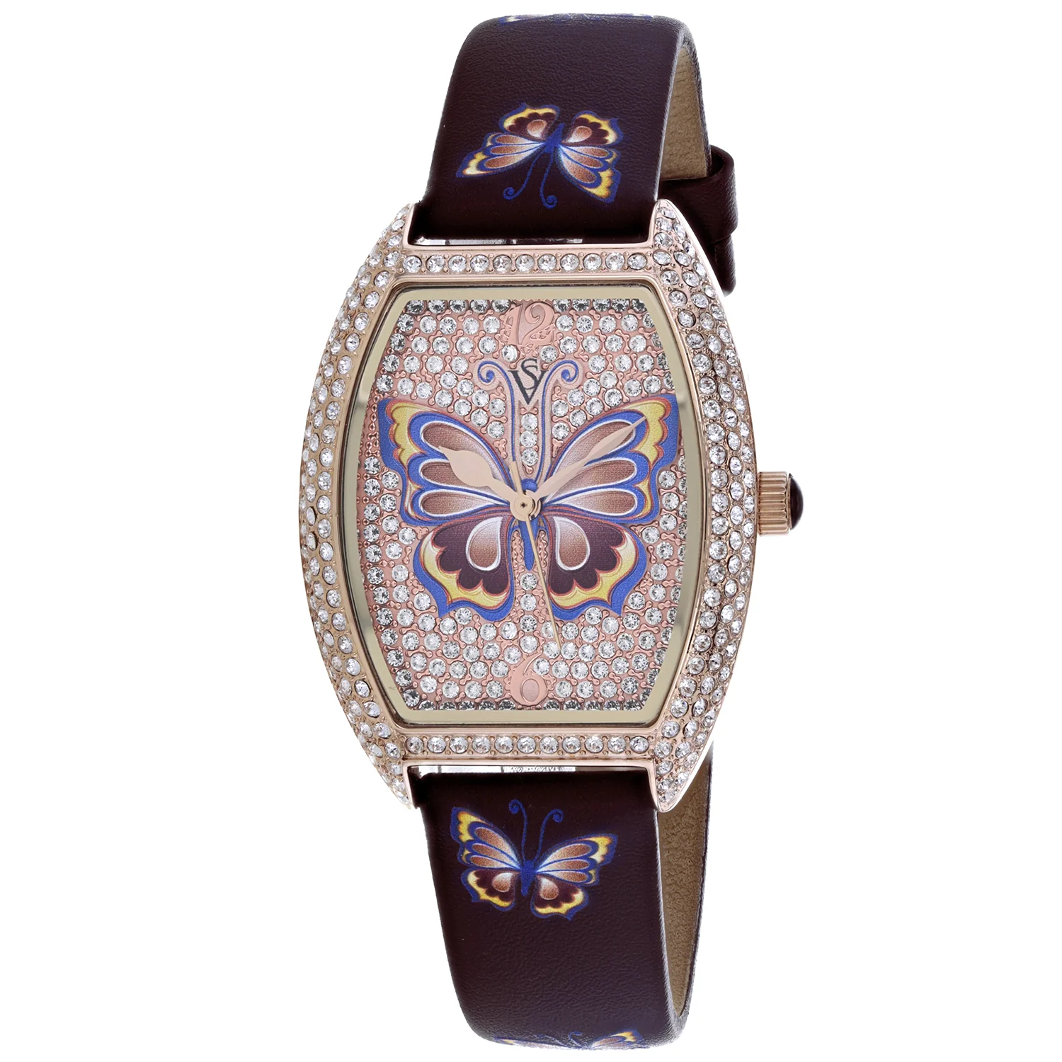 Christian Van Sant Women's 36mm Papillon Quartz Crystal Pave Butterfly Dial Leather Strap Watch - Image 3