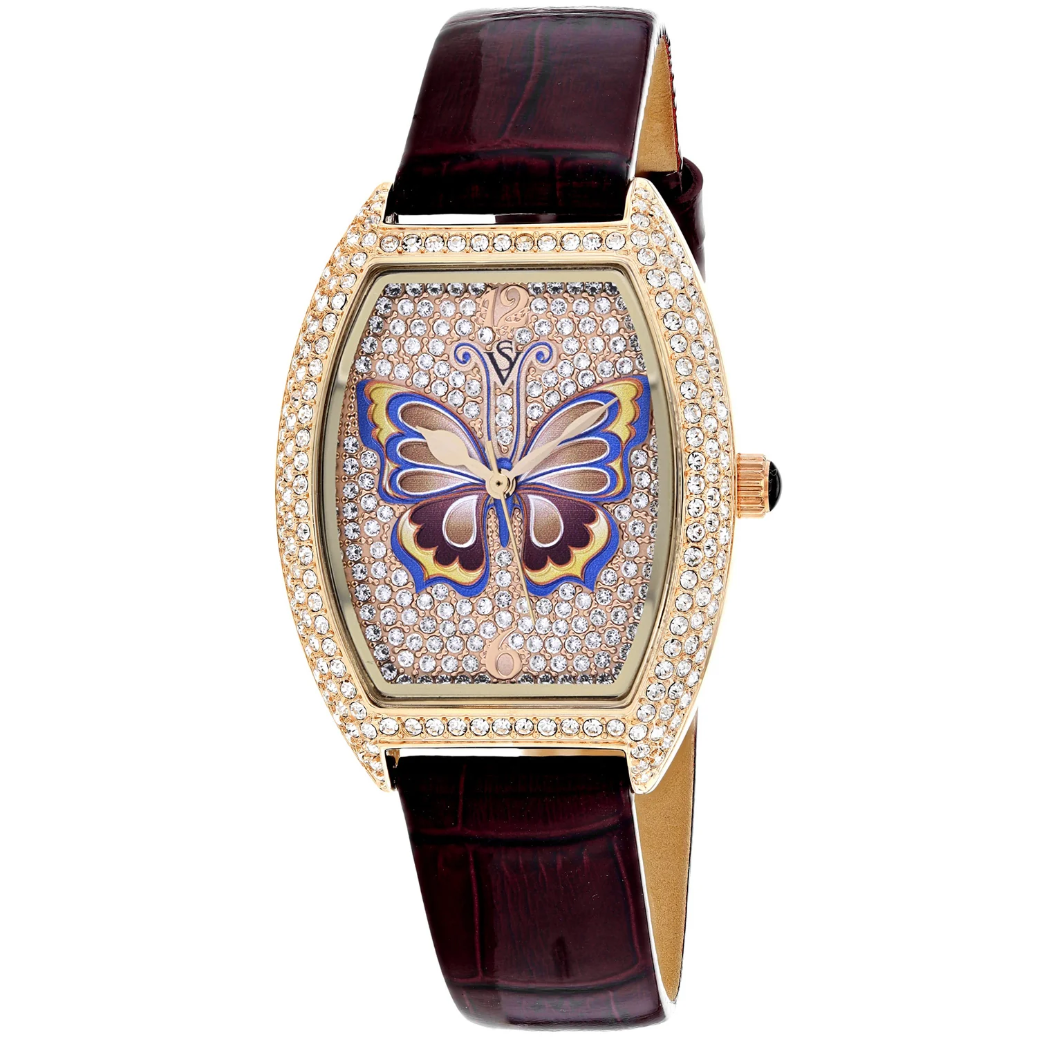 Christian Van Sant Women's 36mm Papillon Quartz Crystal Pave Butterfly Dial Leather Strap Watch - Image 4