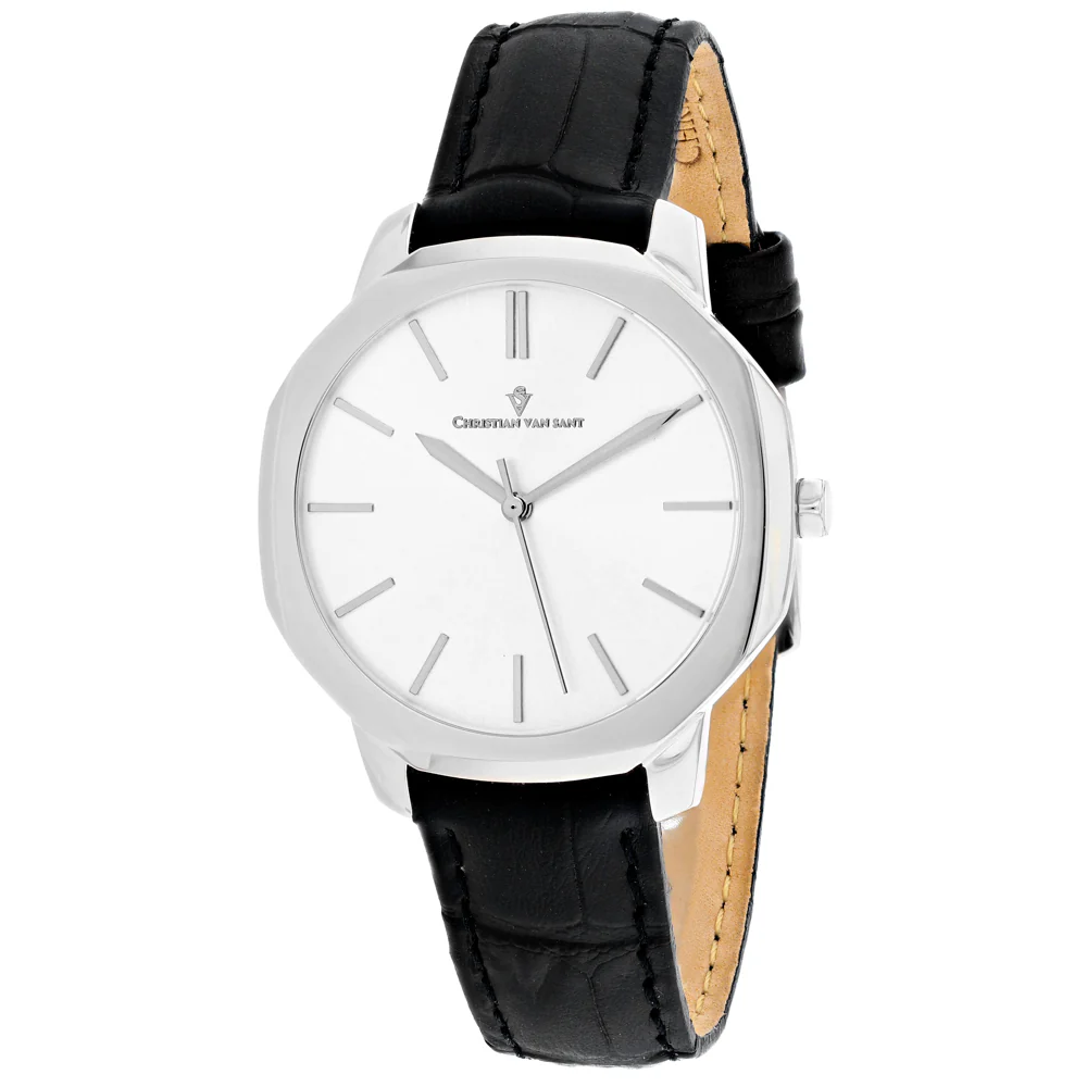 Christian Van Sant Women's 37mm Octave Slim Quartz Date Octagon Case Leather Strap Watch - Image 2
