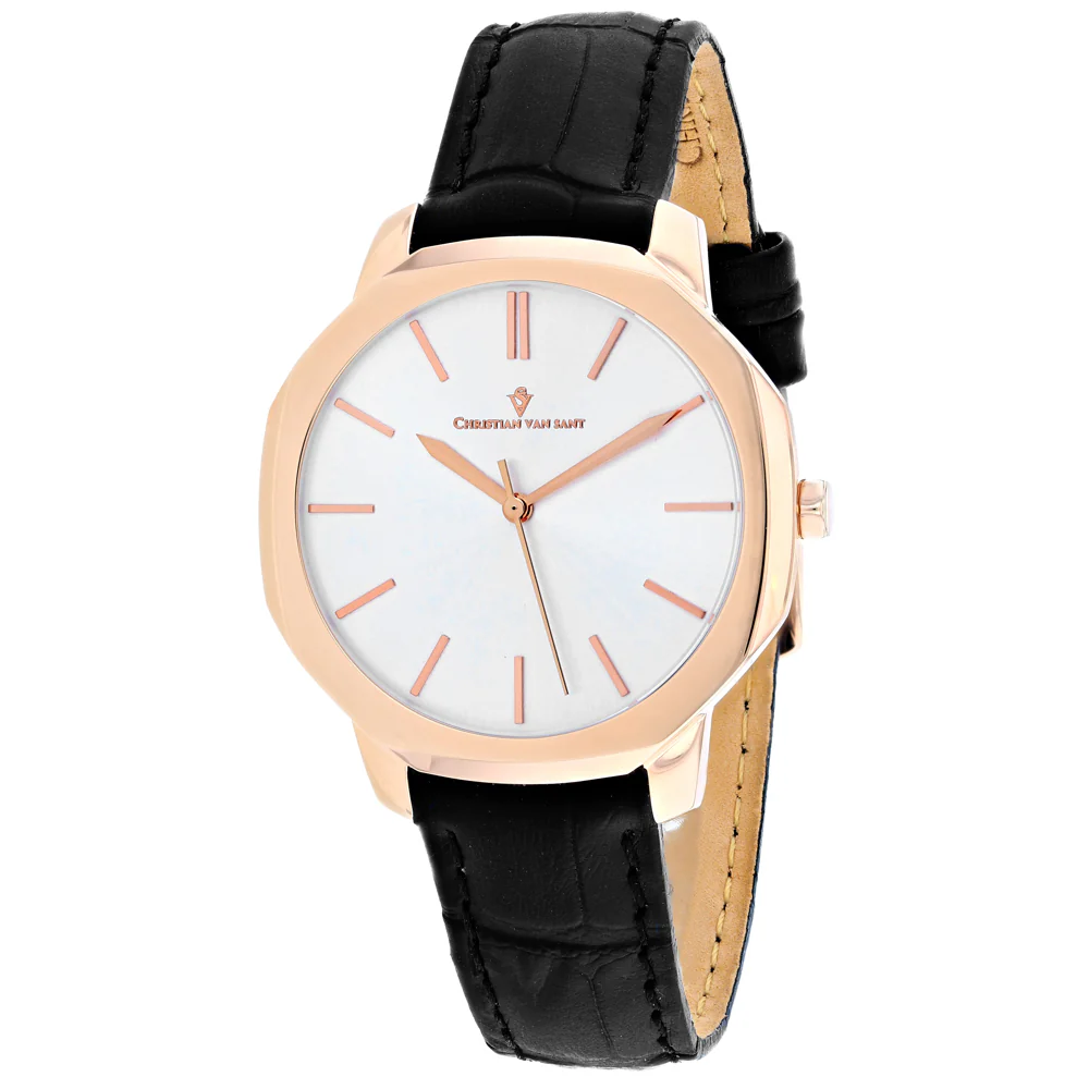 Christian Van Sant Women's 37mm Octave Slim Quartz Date Octagon Case Leather Strap Watch - Image 4