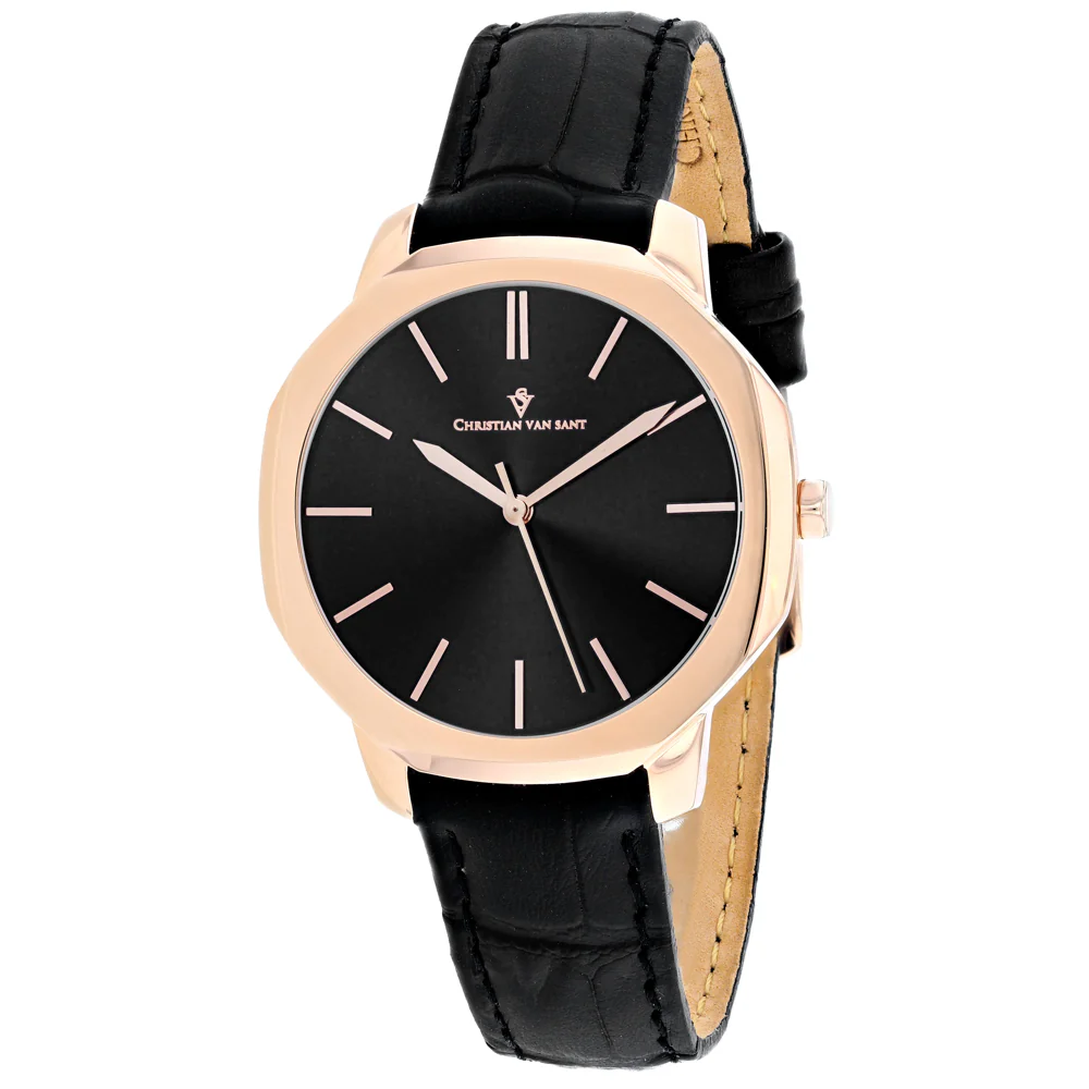 Christian Van Sant Women's 37mm Octave Slim Quartz Date Octagon Case Leather Strap Watch - Image 5