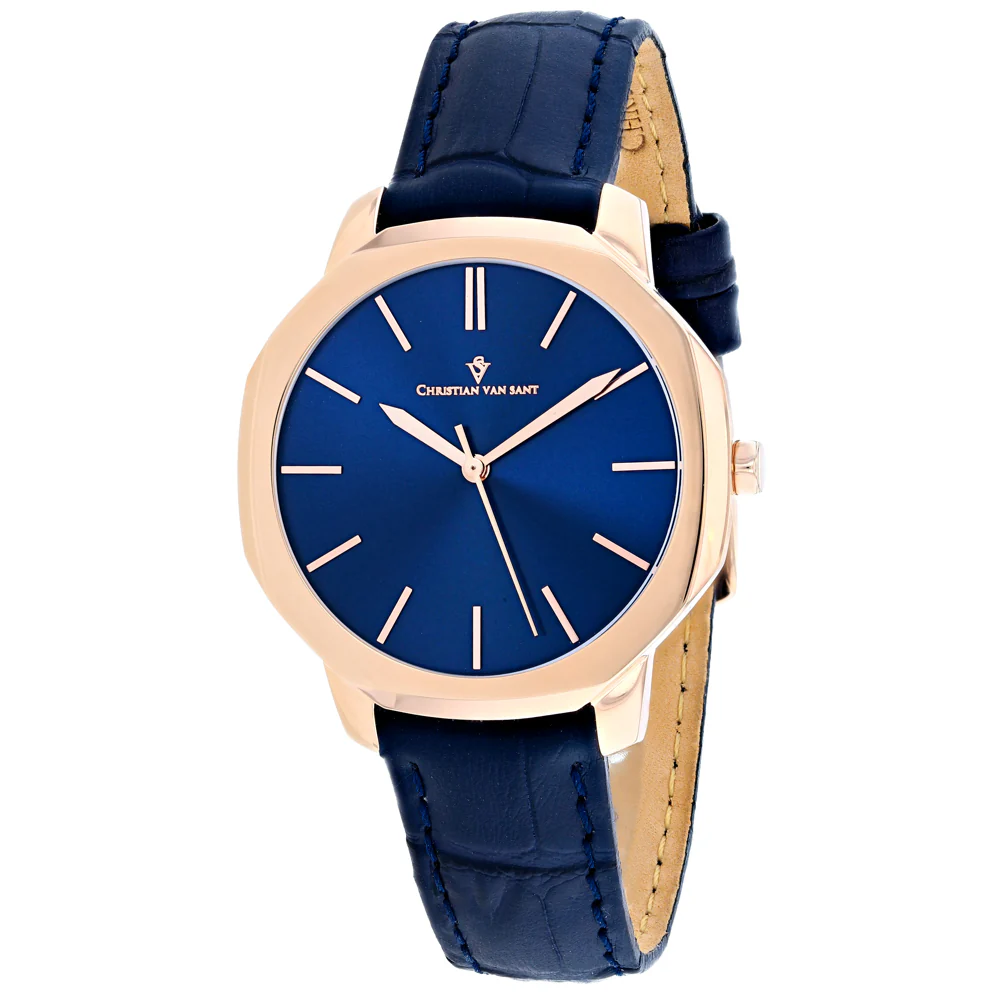 Christian Van Sant Women's 37mm Octave Slim Quartz Date Octagon Case Leather Strap Watch - Image 6