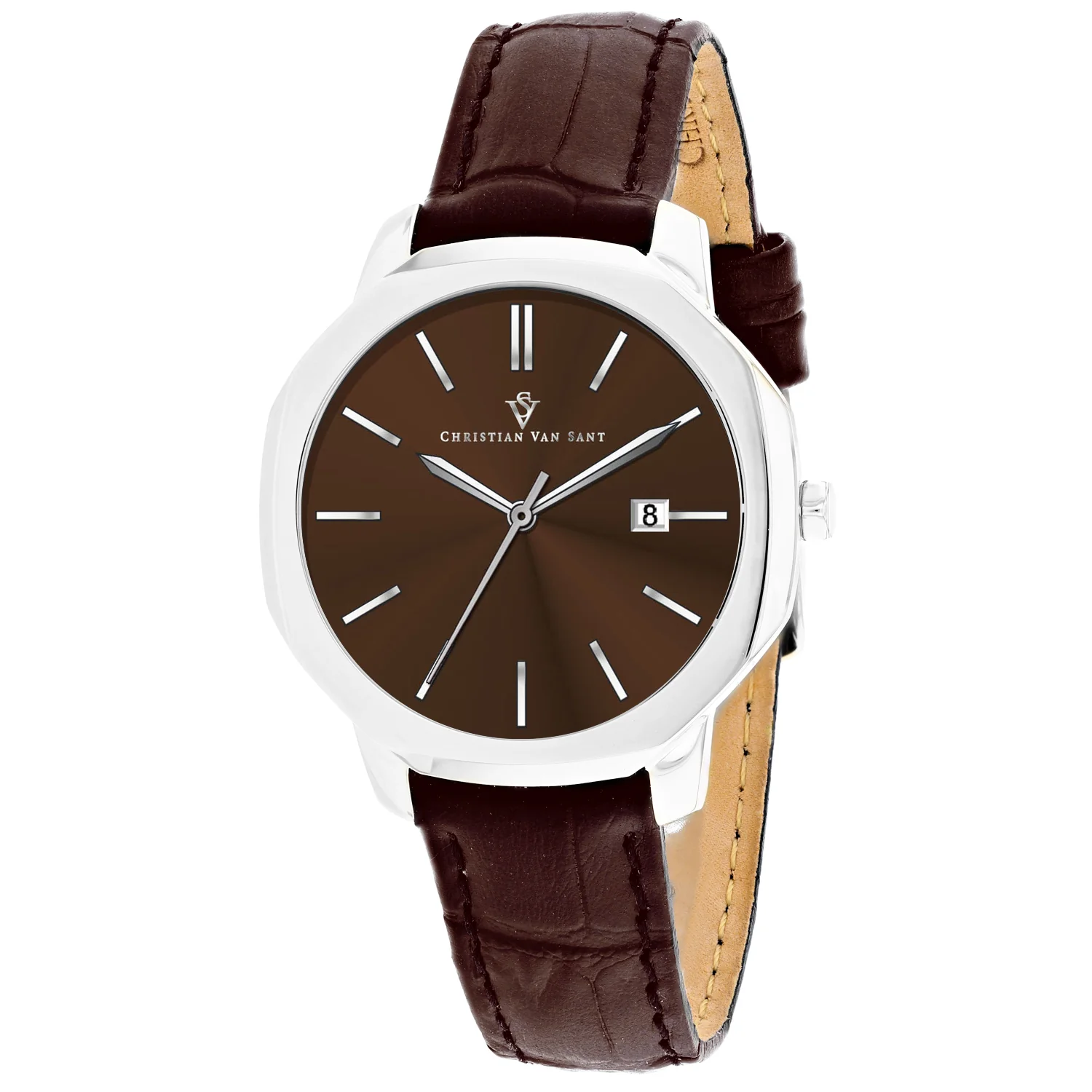 Christian Van Sant Women's 37mm Octave Slim Quartz Date Octagon Case Leather Strap Watch - Image 7