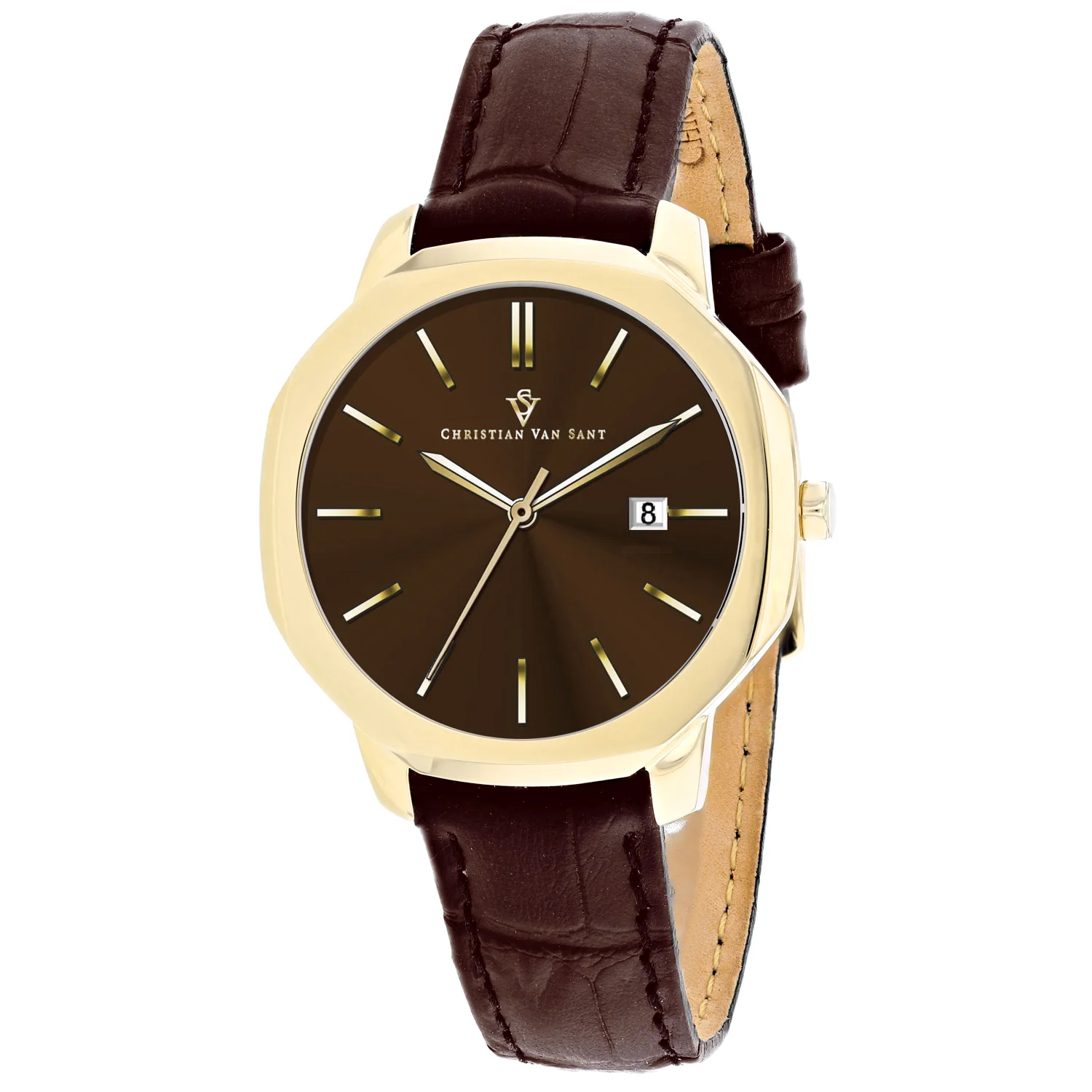 Christian Van Sant Women's 37mm Octave Slim Quartz Date Octagon Case Leather Strap Watch - Image 8