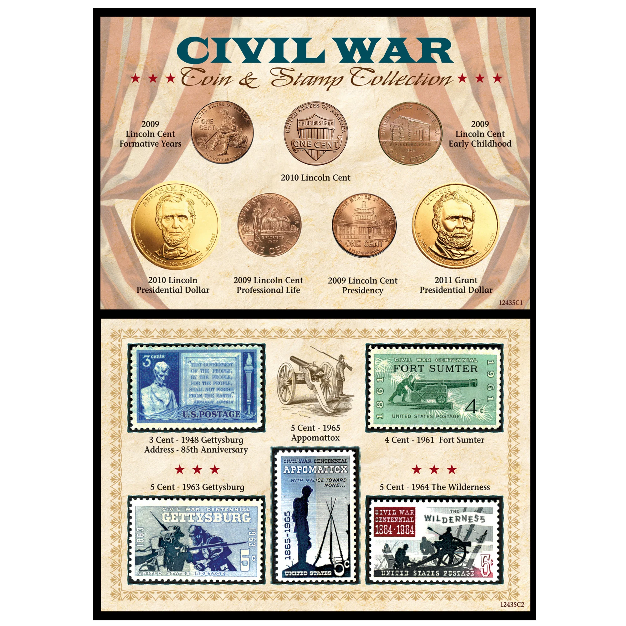 12-Piece Civil War Collection Coin & Stamp Set - Image 2