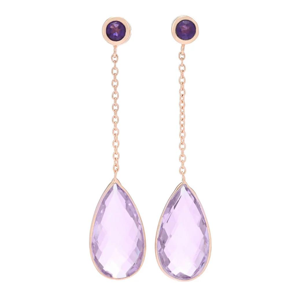 14K Gold Plated Choice of Pear Shape Quartz Drop Earrings - Image 3