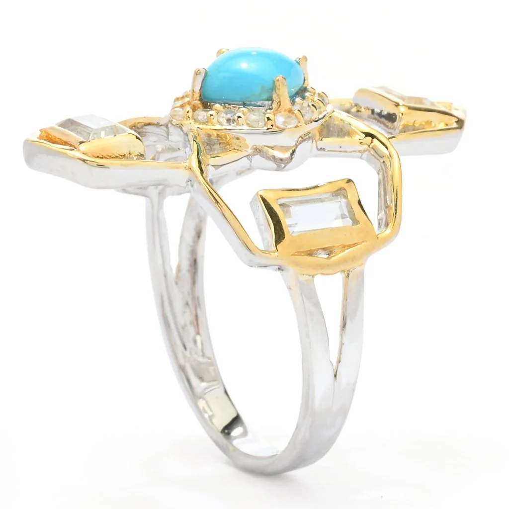 Two-Tone 5mm Sleeping Beauty Turquoise & Gem Geometric Ring - Image 2