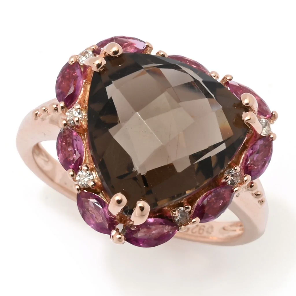 Sterling Silver Choice of 12mm Trillion Shape Gemstone & Halo Ring - Image 2