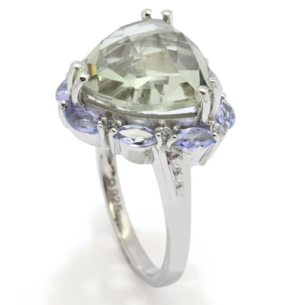 Sterling Silver Choice of 12mm Trillion Shape Gemstone & Halo Ring - Image 3