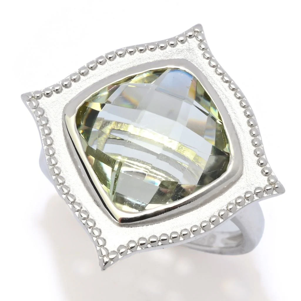 Platinum Plated Choice of Gemstone 12mm Checkerboard Cut Satin Finish Ring - Image 3