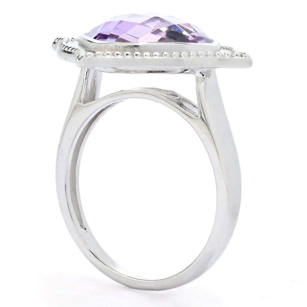 Platinum Plated Choice of Gemstone 12mm Checkerboard Cut Satin Finish Ring - Image 4