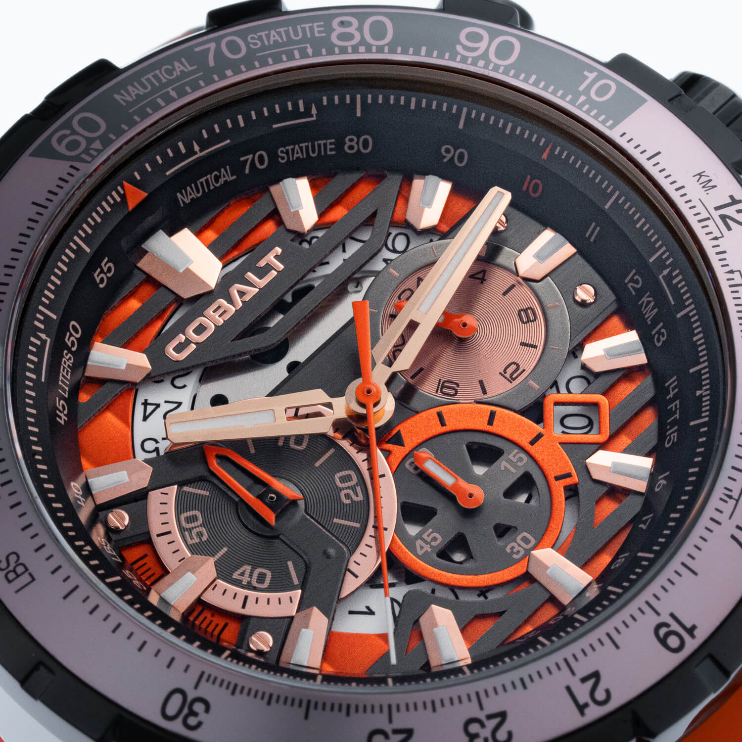 Cobalt Men's 51mm Airborne Quartz Chronograph Silicone Strap Watch - Orange - Image 5
