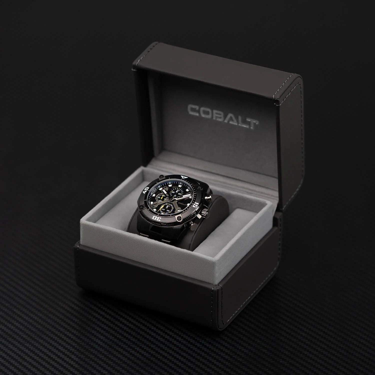 Cobalt Men's 46mm Code-X Quartz Chronograph Bracelet Watch - Black - Image 7