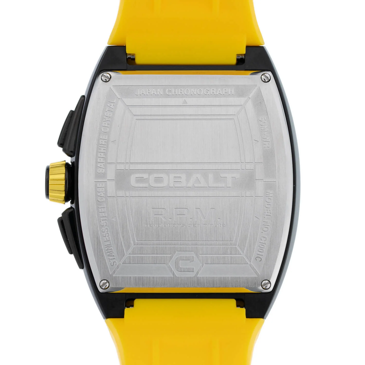 Cobalt Men's 43mm R.P.M Quartz Chronograph Tonneau Strap Watch - Yellow - Image 3