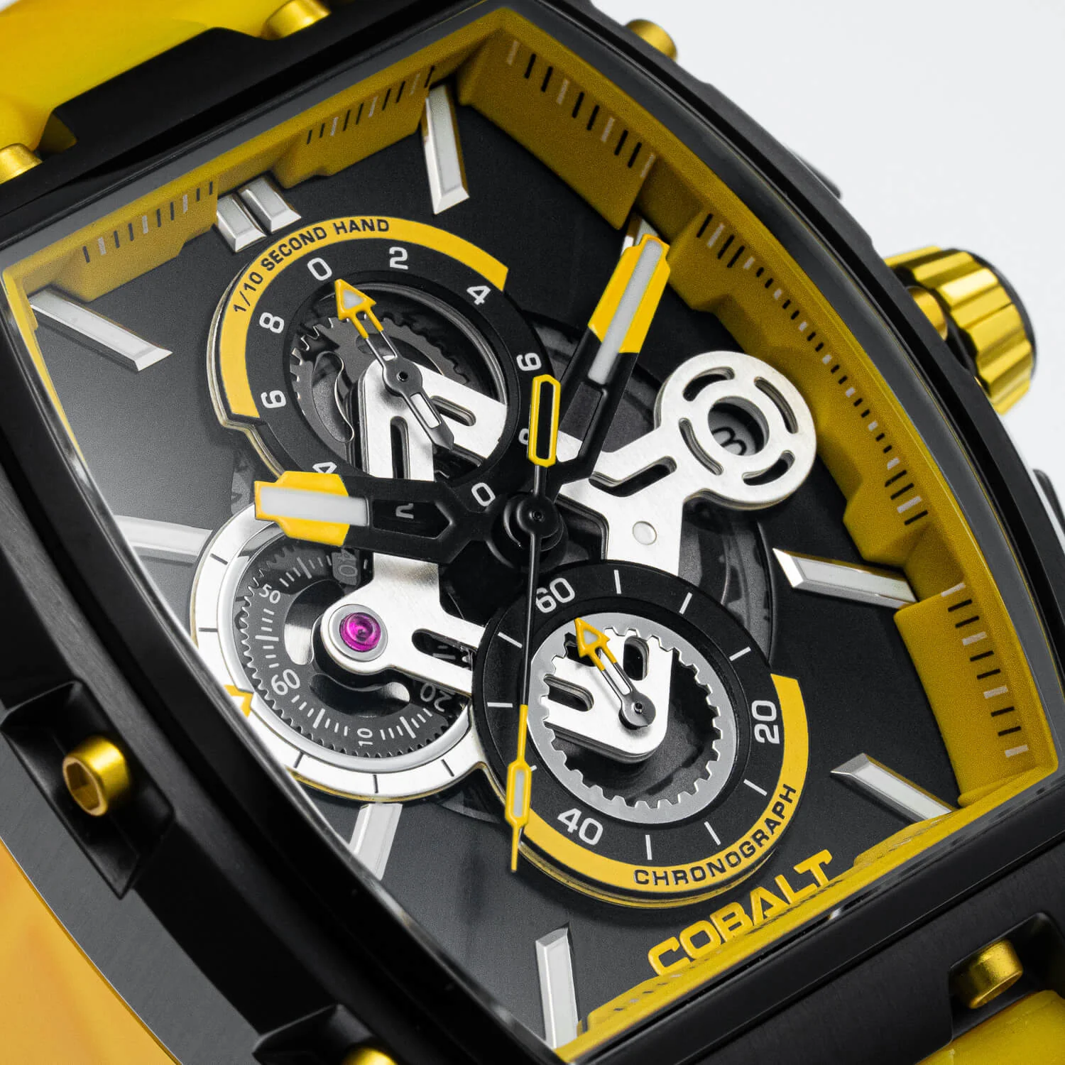 Cobalt Men's 43mm R.P.M Quartz Chronograph Tonneau Strap Watch - Yellow - Image 5