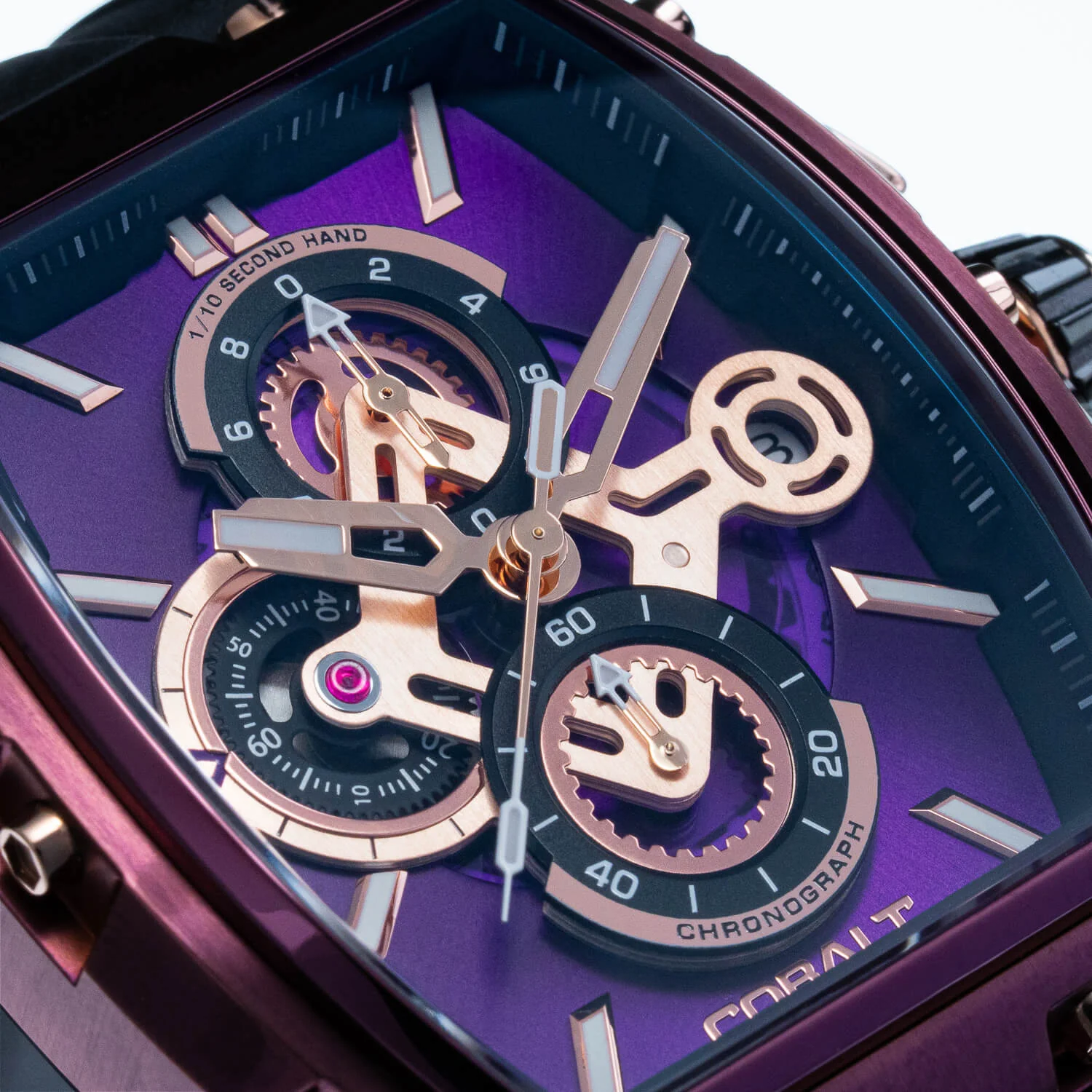 Cobalt Men's 43mm R.P.M Quartz Chronograph Tonneau Strap Watch - Purple - Image 5