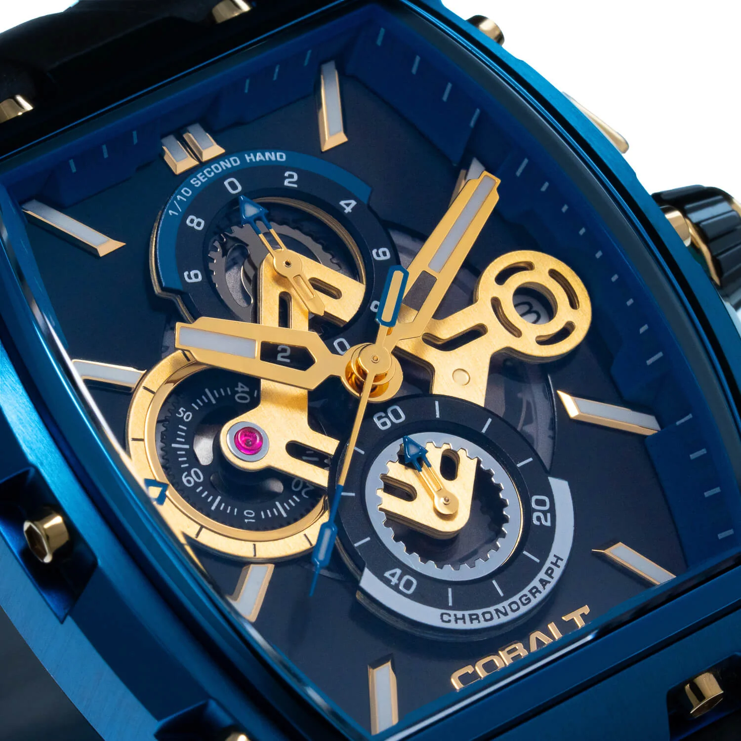 Cobalt Men's 43mm R.P.M Quartz Chronograph Tonneau Strap Watch - Blue - Image 5