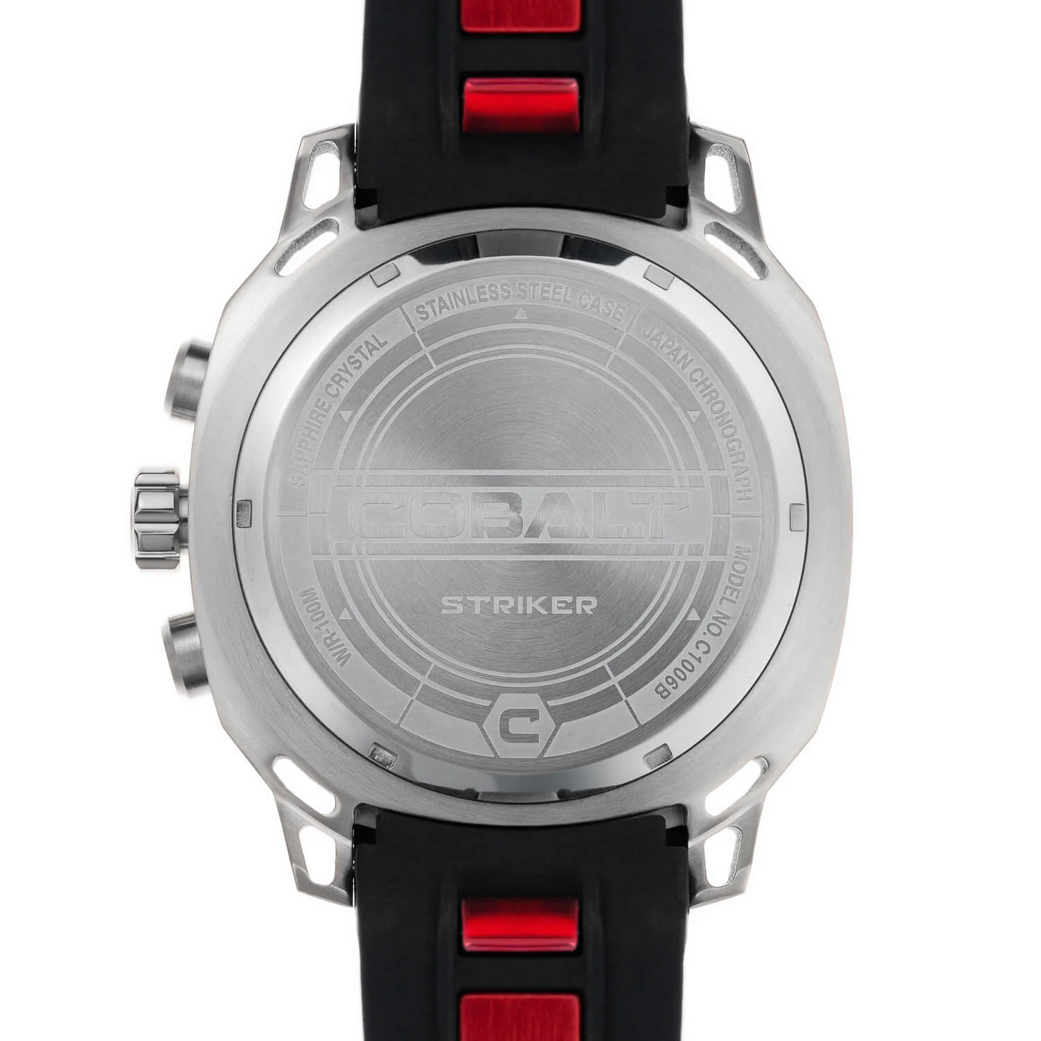 Cobalt Men's 52mm Striker Quartz Chronograph Silicone Strap Watch - Red - Image 3