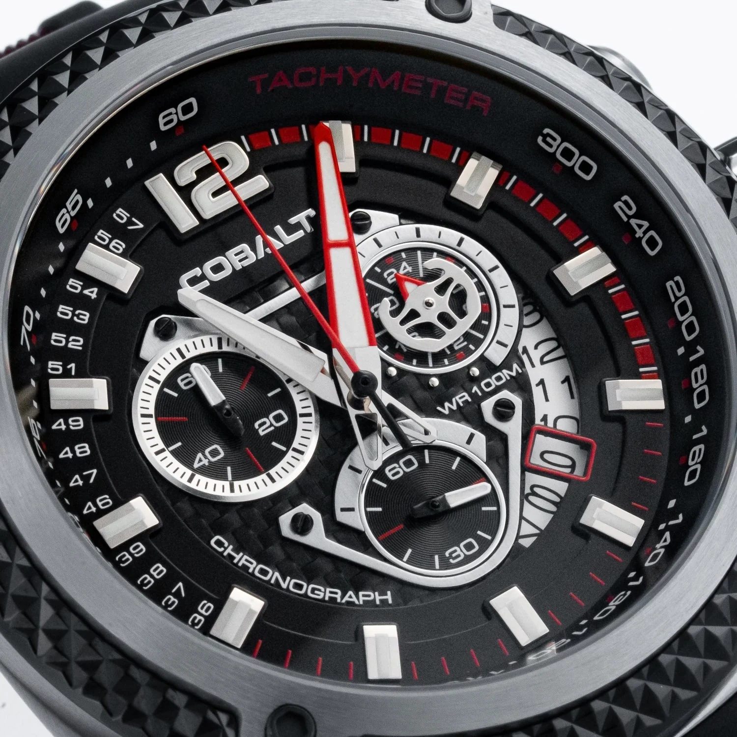 Cobalt Men's 52mm Striker Quartz Chronograph Silicone Strap Watch - Red - Image 5