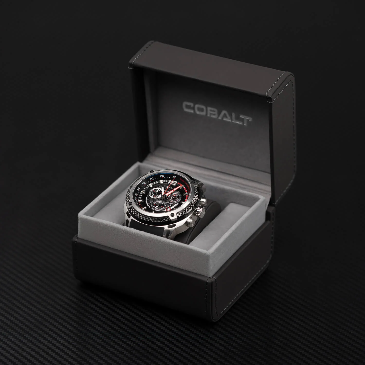 Cobalt Men's 52mm Striker Quartz Chronograph Silicone Strap Watch - Red - Image 7