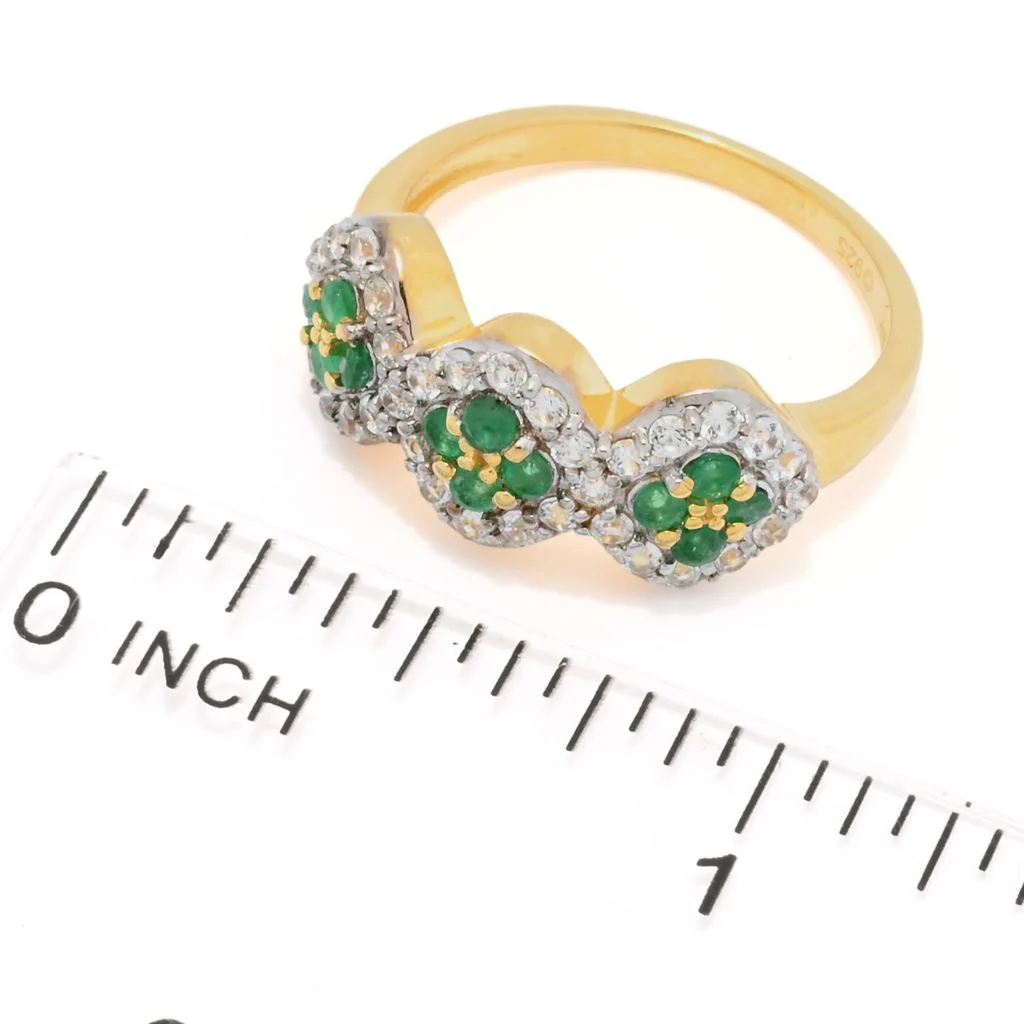 18K Gold Plated 1.16ctw Brazilian Sakota Emerald & Zircon Cluster Ring - Image 2