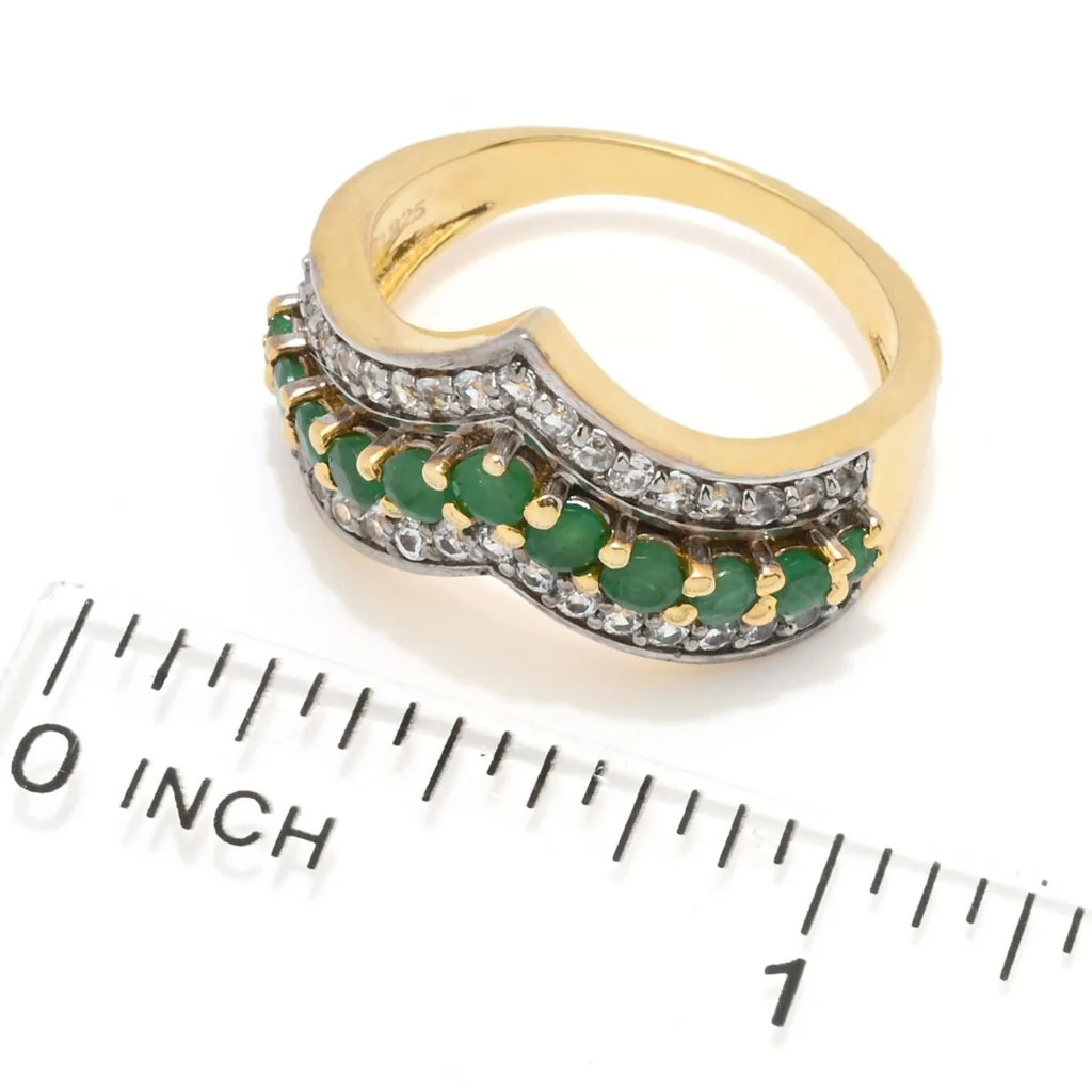 18K Gold Plated 1.23ctw Brazilian Sakota Emerald & Zircon Chevron Ring - Image 2