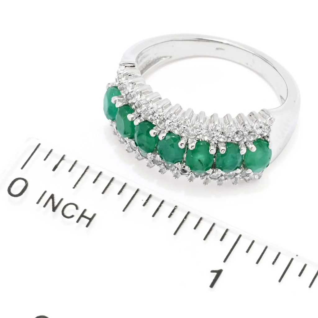 Platinum Plated 1.65ctw Brazilian Sakota Emerald & Zircon Ring - Image 2