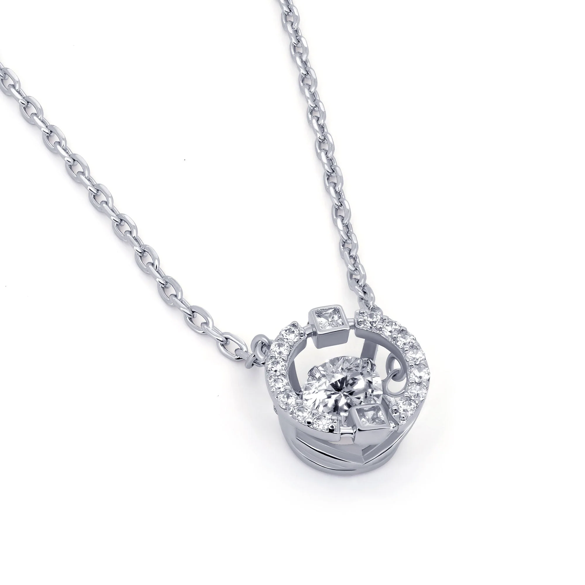 TRYNDI Rhodium Plated Swarovski Crystal Halo Pendant Necklace - Image 2
